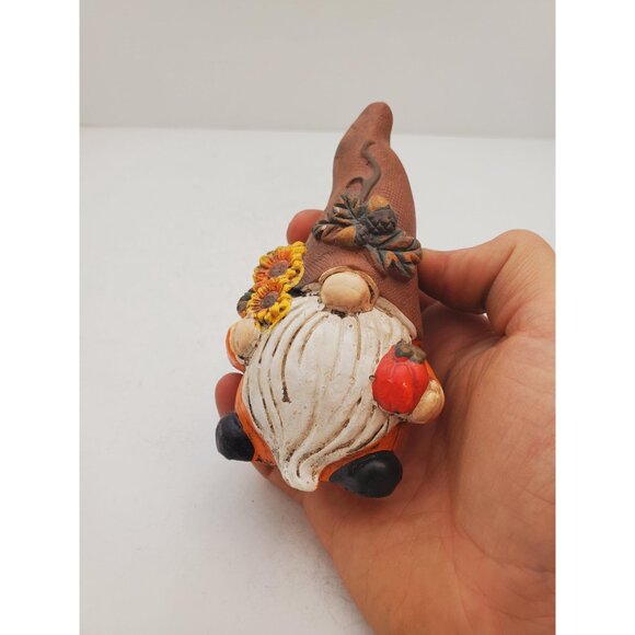 Fall Ceramic Gnome for Thanksgiving Tiered Tray Decor, Gnome Holding a Pumpkin, - Picture 8 of 10